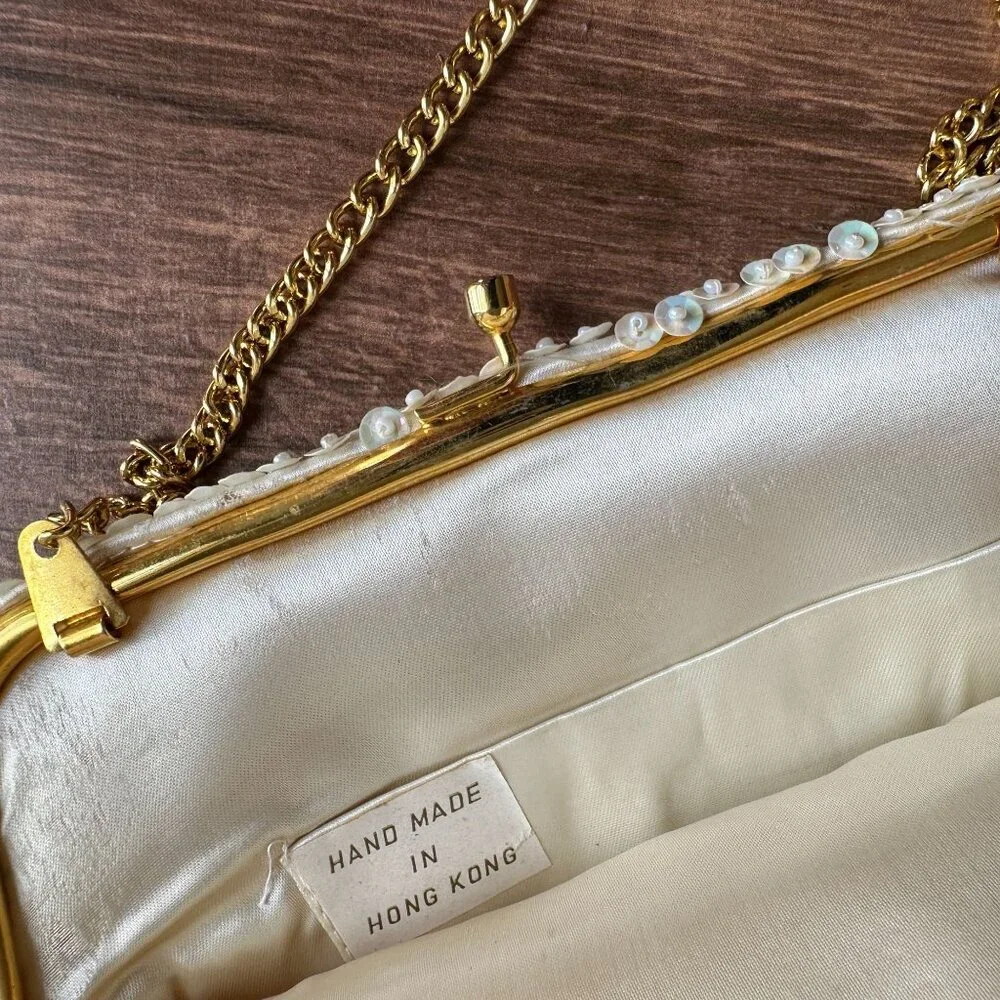 Vintage Cream Convertible Clutch Evening Bag With Sequins & Beads Hand Made - Picture 6 of 11